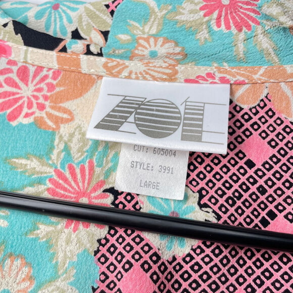 Zoe Floral Button Blouse Large Pink Teal Lace Back Boho Cottagecore USA - Picture 5 of 12